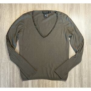 Antik Batik 100% Cashmere Beaded VNeck Sweater Size M, Luxury Boho Chic Pullover